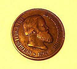 moeda de 20 réis do ano de 1869